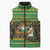 Jamaica Christmas Sleeveless Puffer Jacket with Rasta Santa Snowman Gingerbread Drummer Palm Trees and Green Yellow Knit Pattern Design - Wonder Print Shop