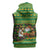 Jamaica Christmas Sleeveless Zip Hoodie with Rasta Santa Snowman Gingerbread Drummer Palm Trees and Green Yellow Knit Pattern Design - Wonder Print Shop