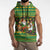 Jamaica Christmas Sleeveless Zip Hoodie with Rasta Santa Snowman Gingerbread Drummer Palm Trees and Green Yellow Knit Pattern Design - Wonder Print Shop
