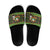 Jamaica Christmas Slide Sandals with Rasta Santa Snowman Gingerbread Drummer Palm Trees and Green Yellow Knit Pattern Design - Wonder Print Shop