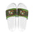 Jamaica Christmas Slide Sandals with Rasta Santa Snowman Gingerbread Drummer Palm Trees and Green Yellow Knit Pattern Design - Wonder Print Shop