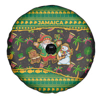 Jamaica Christmas Spare Tire Cover with Rasta Santa Snowman Gingerbread Drummer Palm Trees and Green Yellow Knit Pattern Design - Wonder Print Shop