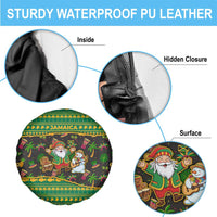 Jamaica Christmas Spare Tire Cover with Rasta Santa Snowman Gingerbread Drummer Palm Trees and Green Yellow Knit Pattern Design - Wonder Print Shop