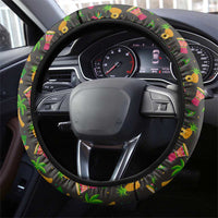 Jamaica Christmas Steering Wheel Cover with Rasta Santa Snowman Gingerbread Drummer Palm Trees and Green Yellow Knit Pattern Design - Wonder Print Shop