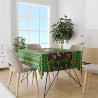 Jamaica Christmas Tablecloth with Rasta Santa Snowman Gingerbread Drummer Palm Trees and Green Yellow Knit Pattern Design - Wonder Print Shop