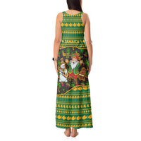 Jamaica Christmas Tank Maxi Dress with Rasta Santa Snowman Gingerbread Drummer Palm Trees and Green Yellow Knit Pattern Design - Wonder Print Shop