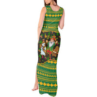 Jamaica Christmas Tank Maxi Dress with Rasta Santa Snowman Gingerbread Drummer Palm Trees and Green Yellow Knit Pattern Design - Wonder Print Shop