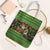 Jamaica Christmas Tote Bag with Rasta Santa Snowman Gingerbread Drummer Palm Trees and Green Yellow Knit Pattern Design - Wonder Print Shop