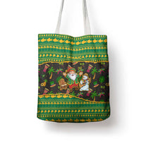 Jamaica Christmas Tote Bag with Rasta Santa Snowman Gingerbread Drummer Palm Trees and Green Yellow Knit Pattern Design - Wonder Print Shop