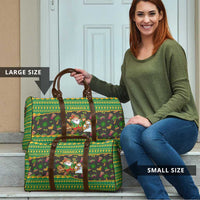 Jamaica Christmas Travel Bag with Rasta Santa Snowman Gingerbread Drummer Palm Trees and Green Yellow Knit Pattern Design - Wonder Print Shop