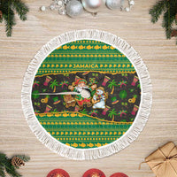 Jamaica Christmas Tree Skirt with Rasta Santa Snowman Gingerbread Drummer Palm Trees and Green Yellow Knit Pattern Design - Wonder Print Shop