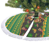 Jamaica Christmas Tree Skirt with Rasta Santa Snowman Gingerbread Drummer Palm Trees and Green Yellow Knit Pattern Design - Wonder Print Shop