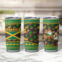 Jamaica Christmas Tumbler Cup with Rasta Santa Snowman Gingerbread Drummer Palm Trees and Green Yellow Knit Pattern Design - Wonder Print Shop