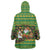 Jamaica Christmas Wearable Blanket Hoodie with Rasta Santa Snowman Gingerbread Drummer Palm Trees and Green Yellow Knit Pattern Design - Wonder Print Shop