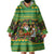 Jamaica Christmas Wearable Blanket Hoodie with Rasta Santa Snowman Gingerbread Drummer Palm Trees and Green Yellow Knit Pattern Design - Wonder Print Shop