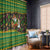 Jamaica Christmas Window Curtain with Rasta Santa Snowman Gingerbread Drummer Palm Trees and Green Yellow Knit Pattern Design - Wonder Print Shop