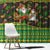 Jamaica Christmas Window Curtain with Rasta Santa Snowman Gingerbread Drummer Palm Trees and Green Yellow Knit Pattern Design - Wonder Print Shop