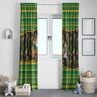 Jamaica Christmas Window Curtain with Rasta Santa Snowman Gingerbread Drummer Palm Trees and Green Yellow Knit Pattern Design - Wonder Print Shop