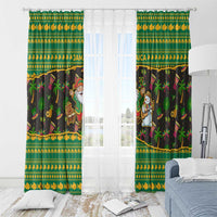 Jamaica Christmas Window Curtain with Rasta Santa Snowman Gingerbread Drummer Palm Trees and Green Yellow Knit Pattern Design - Wonder Print Shop