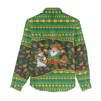 Jamaica Christmas Women Casual Shirt with Rasta Santa Snowman Gingerbread Drummer Palm Trees and Green Yellow Knit Pattern Design - Wonder Print Shop