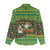 Jamaica Christmas Women Casual Shirt with Rasta Santa Snowman Gingerbread Drummer Palm Trees and Green Yellow Knit Pattern Design - Wonder Print Shop
