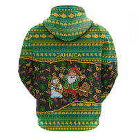 Jamaica Christmas Zip Hoodie with Rasta Santa Snowman Gingerbread Drummer Palm Trees and Green Yellow Knit Pattern Design - Wonder Print Shop