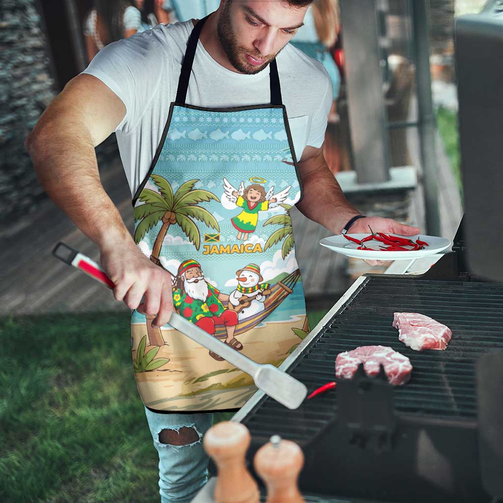 Jamaica Christmas Apron with Rasta Santa Snowman Hammock Angel Palm Trees and Tropical Beach Design - Wonder Print Shop