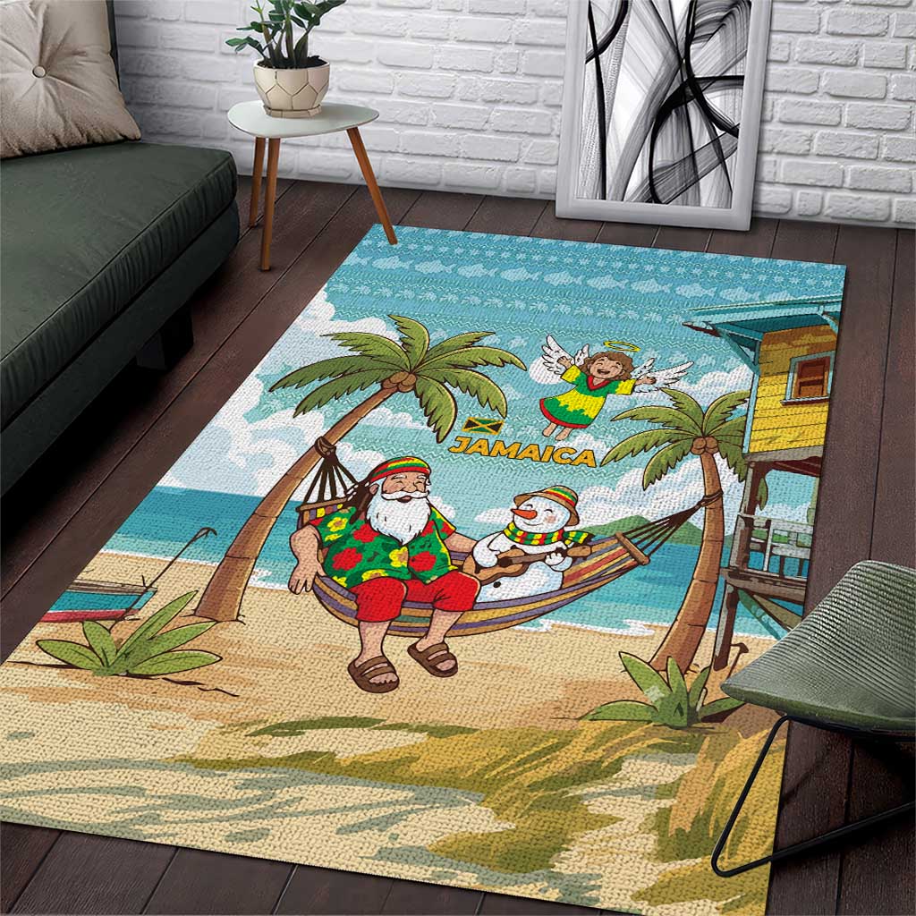 Jamaica Christmas Area Rug with Rasta Santa Snowman Hammock Angel Palm Trees and Tropical Beach Design - Wonder Print Shop