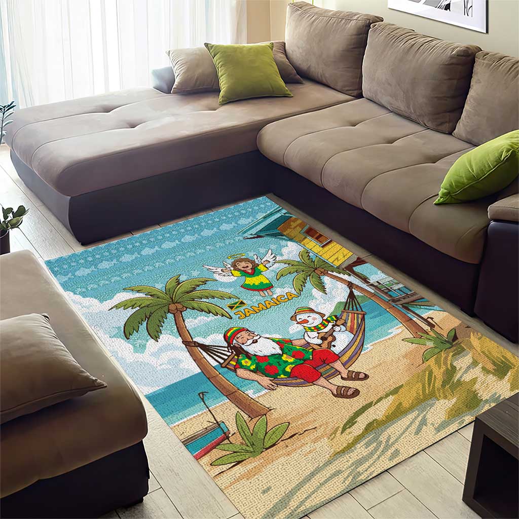 Jamaica Christmas Area Rug with Rasta Santa Snowman Hammock Angel Palm Trees and Tropical Beach Design - Wonder Print Shop