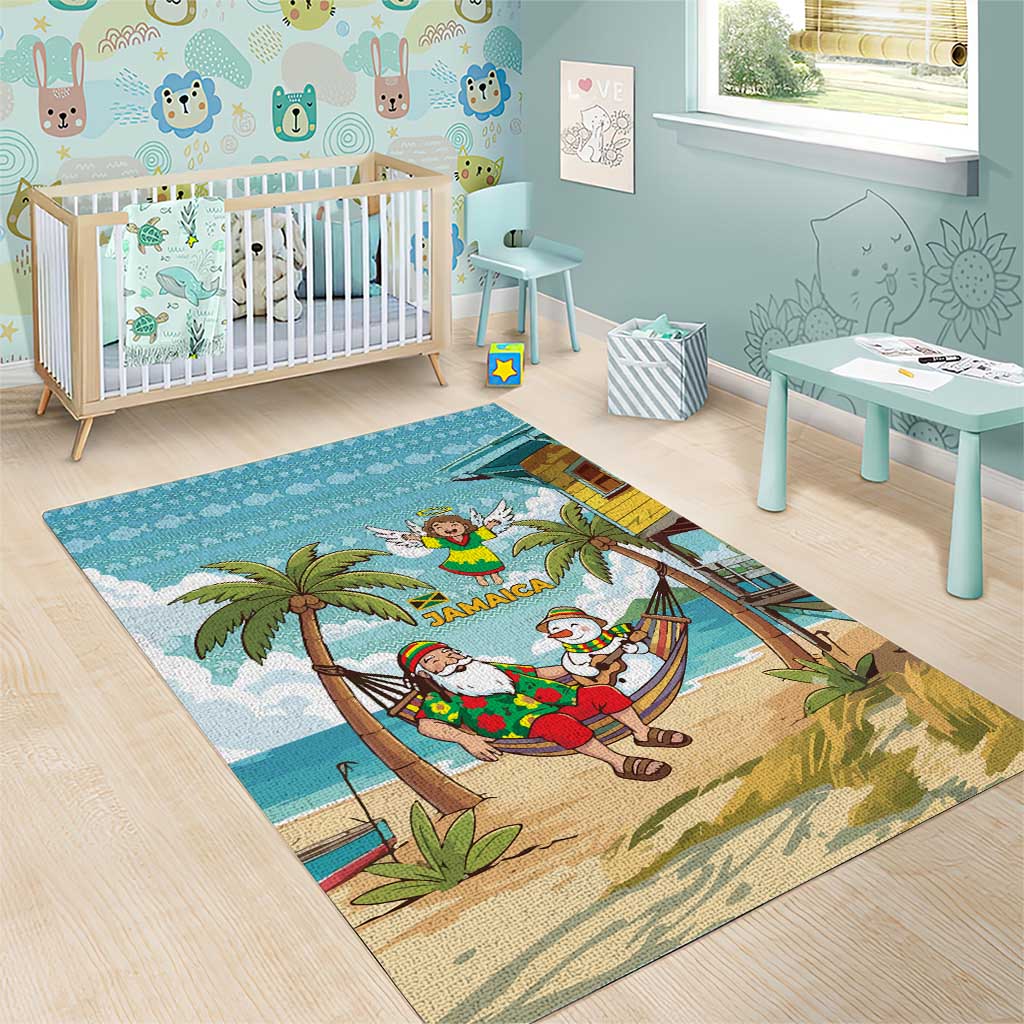 Jamaica Christmas Area Rug with Rasta Santa Snowman Hammock Angel Palm Trees and Tropical Beach Design - Wonder Print Shop