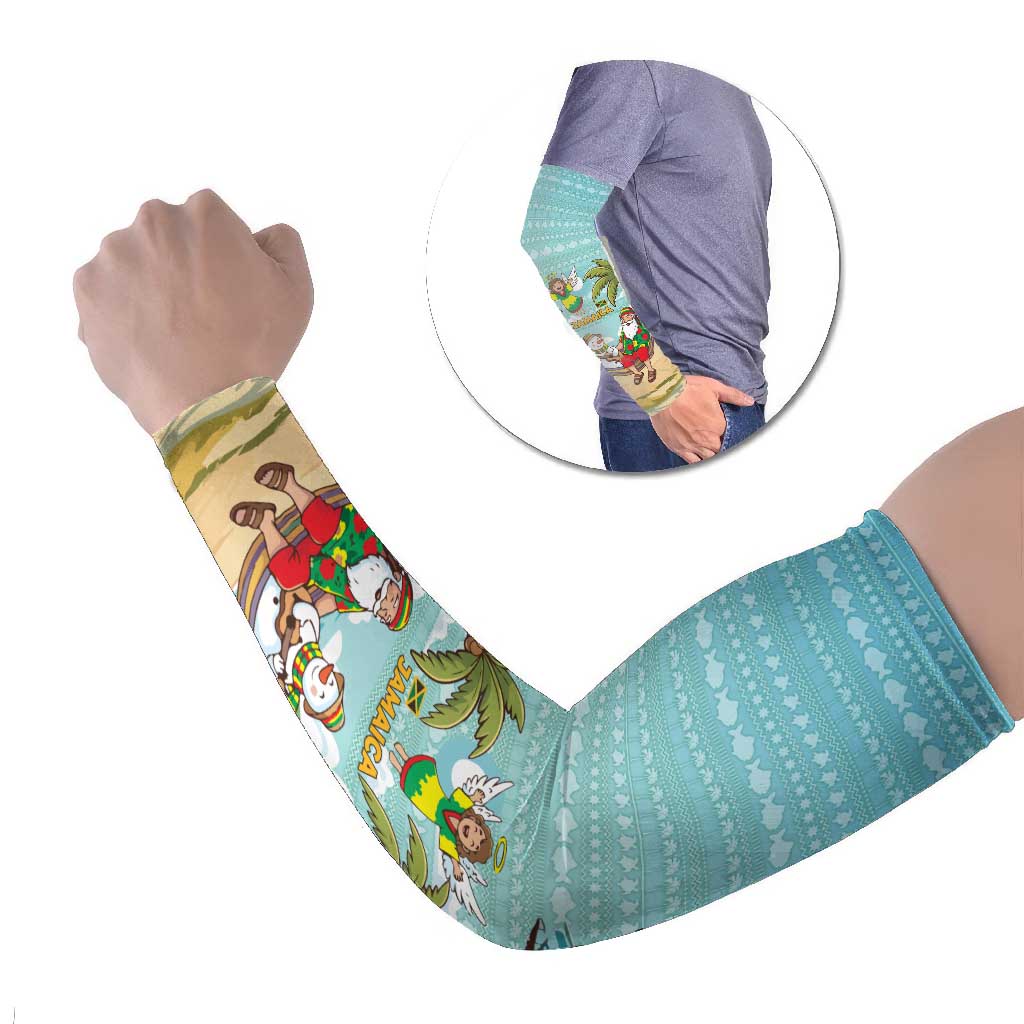 Jamaica Christmas Arm Sleeves with Rasta Santa Snowman Hammock Angel Palm Trees and Tropical Beach Design - Wonder Print Shop