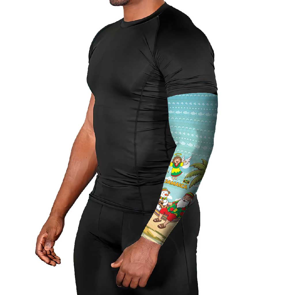 Jamaica Christmas Arm Sleeves with Rasta Santa Snowman Hammock Angel Palm Trees and Tropical Beach Design - Wonder Print Shop