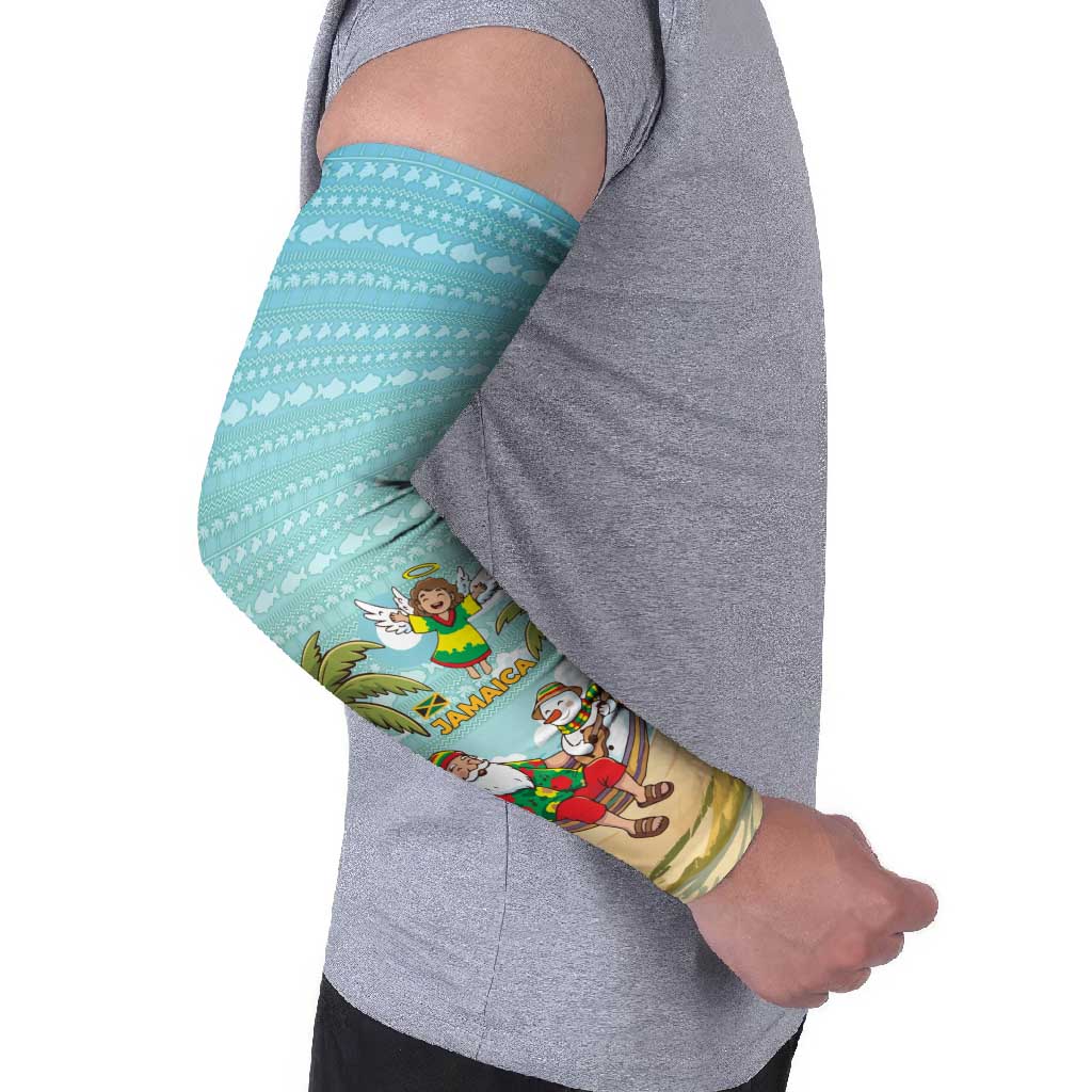 Jamaica Christmas Arm Sleeves with Rasta Santa Snowman Hammock Angel Palm Trees and Tropical Beach Design - Wonder Print Shop
