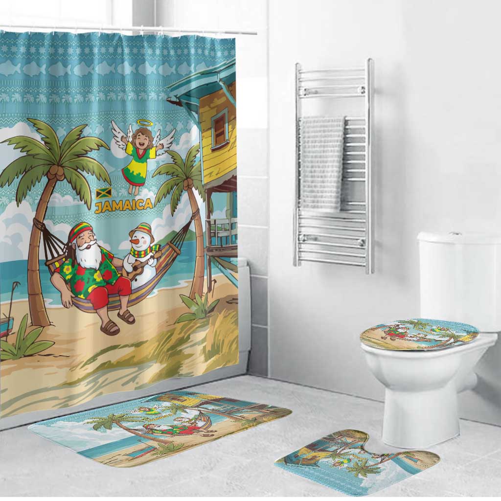 Jamaica Christmas Bathroom Set with Rasta Santa Snowman Hammock Angel Palm Trees and Tropical Beach Design - Wonder Print Shop
