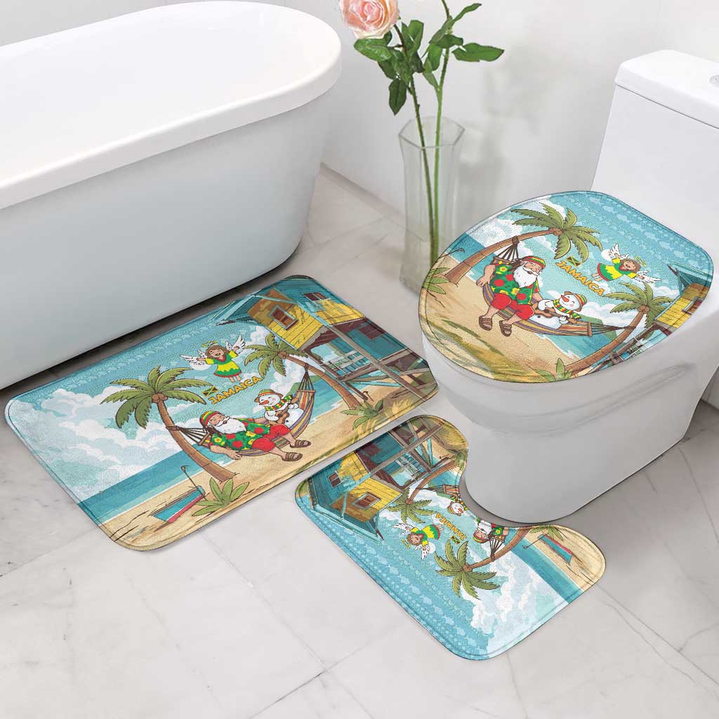Jamaica Christmas Bathroom Set with Rasta Santa Snowman Hammock Angel Palm Trees and Tropical Beach Design - Wonder Print Shop