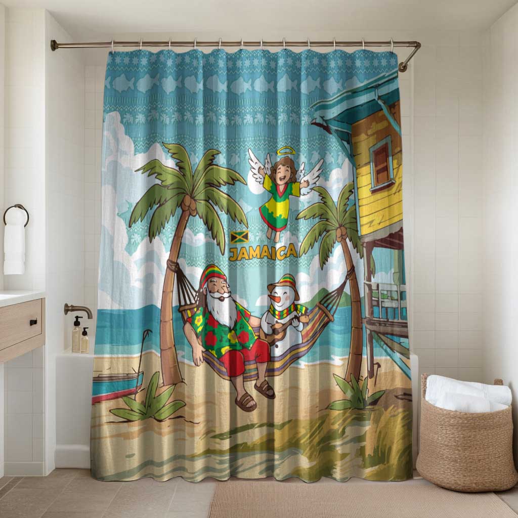 Jamaica Christmas Bathroom Set with Rasta Santa Snowman Hammock Angel Palm Trees and Tropical Beach Design - Wonder Print Shop