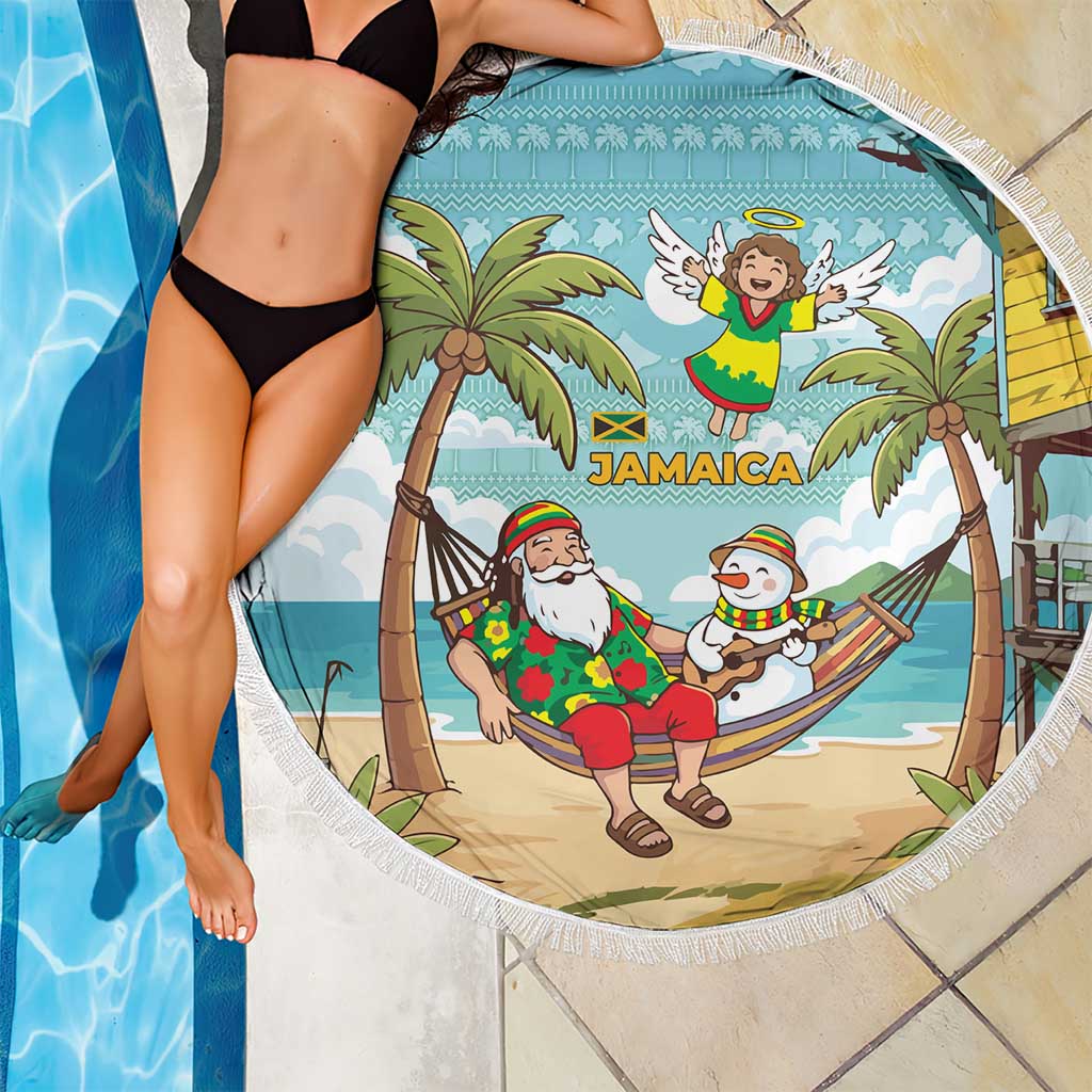 Jamaica Christmas Beach Blanket with Rasta Santa Snowman Hammock Angel Palm Trees and Tropical Beach Design - Wonder Print Shop