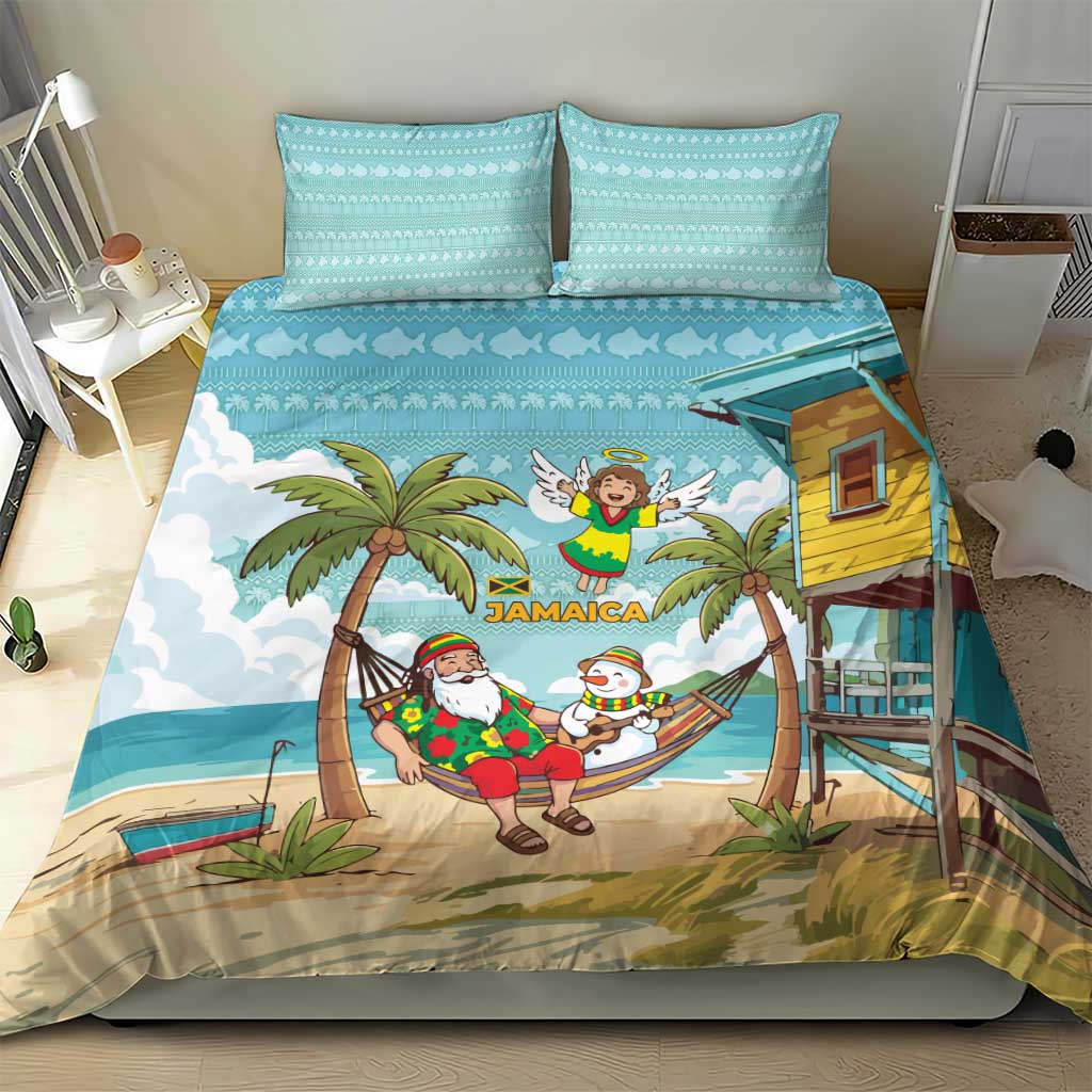 Jamaica Christmas Bedding Set with Rasta Santa Snowman Hammock Angel Palm Trees and Tropical Beach Design - Wonder Print Shop