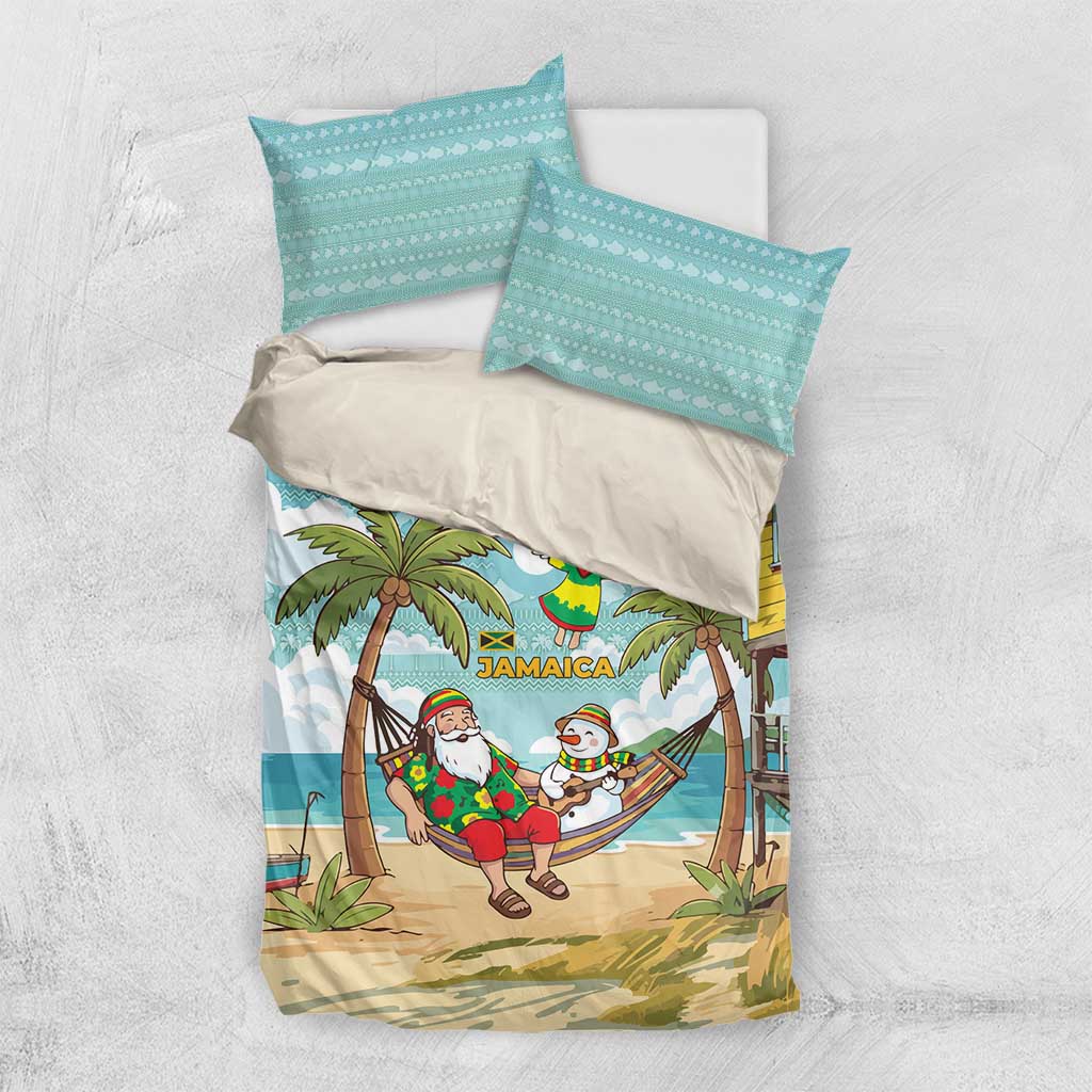 Jamaica Christmas Bedding Set with Rasta Santa Snowman Hammock Angel Palm Trees and Tropical Beach Design - Wonder Print Shop
