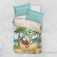 Jamaica Christmas Bedding Set with Rasta Santa Snowman Hammock Angel Palm Trees and Tropical Beach Design - Wonder Print Shop