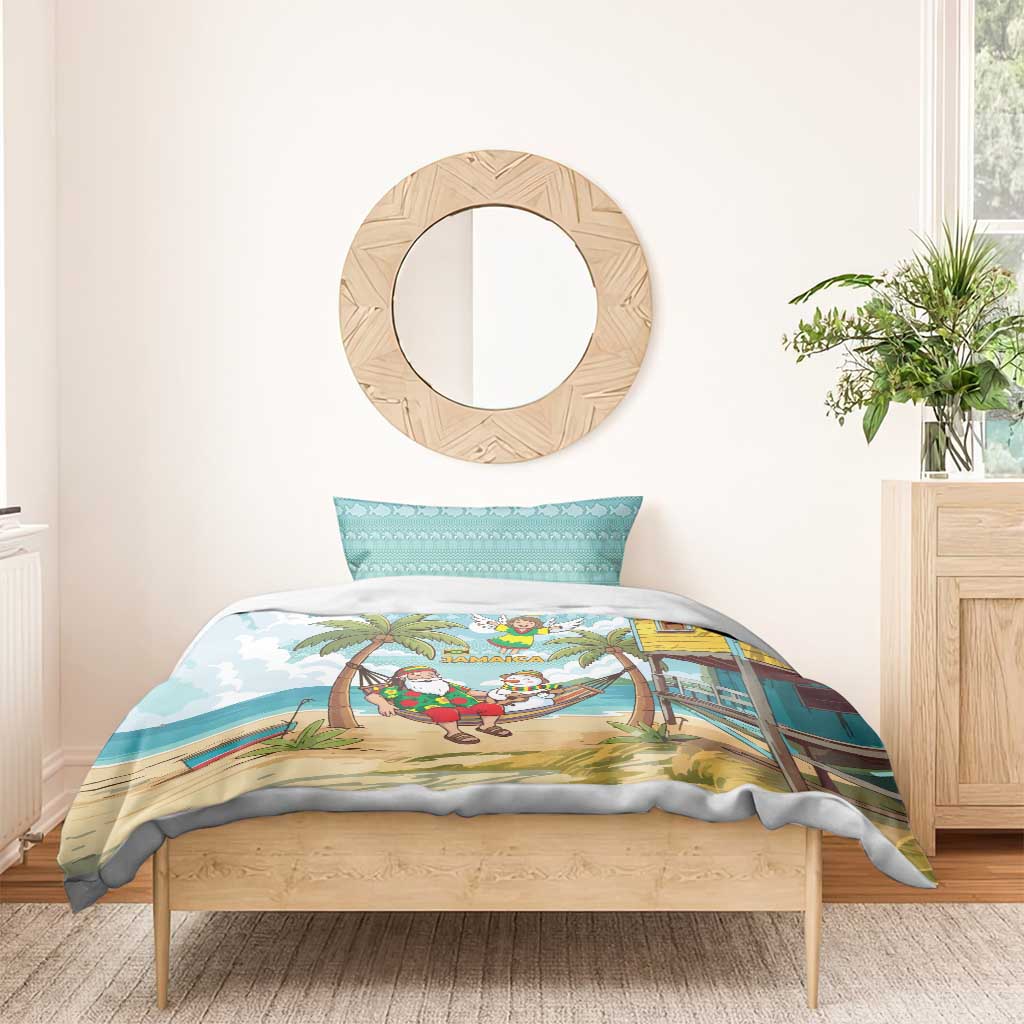 Jamaica Christmas Bedding Set with Rasta Santa Snowman Hammock Angel Palm Trees and Tropical Beach Design - Wonder Print Shop