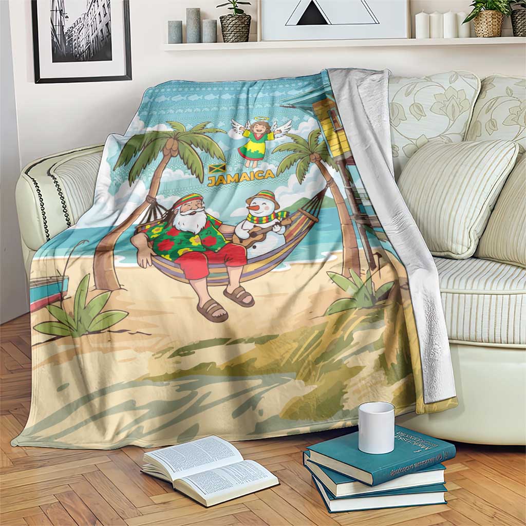 Jamaica Christmas Blanket with Rasta Santa Snowman Hammock Angel Palm Trees and Tropical Beach Design - Wonder Print Shop