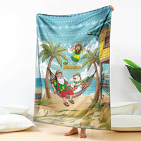 Jamaica Christmas Blanket with Rasta Santa Snowman Hammock Angel Palm Trees and Tropical Beach Design - Wonder Print Shop