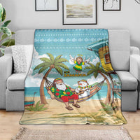 Jamaica Christmas Blanket with Rasta Santa Snowman Hammock Angel Palm Trees and Tropical Beach Design - Wonder Print Shop