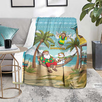 Jamaica Christmas Blanket with Rasta Santa Snowman Hammock Angel Palm Trees and Tropical Beach Design - Wonder Print Shop
