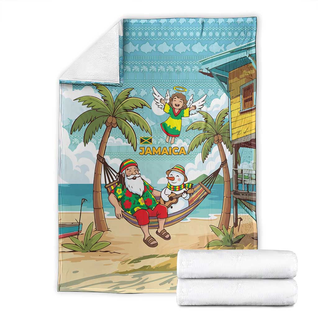 Jamaica Christmas Blanket with Rasta Santa Snowman Hammock Angel Palm Trees and Tropical Beach Design - Wonder Print Shop