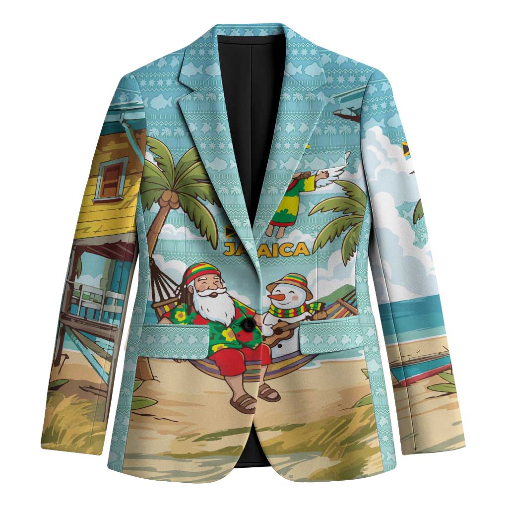 Jamaica Christmas Blazer with Rasta Santa Snowman Hammock Angel Palm Trees and Tropical Beach Design - Wonder Print Shop