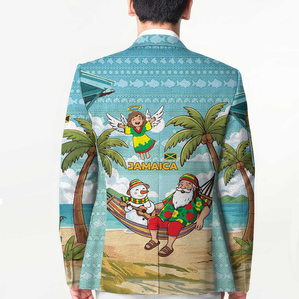 Jamaica Christmas Blazer with Rasta Santa Snowman Hammock Angel Palm Trees and Tropical Beach Design - Wonder Print Shop