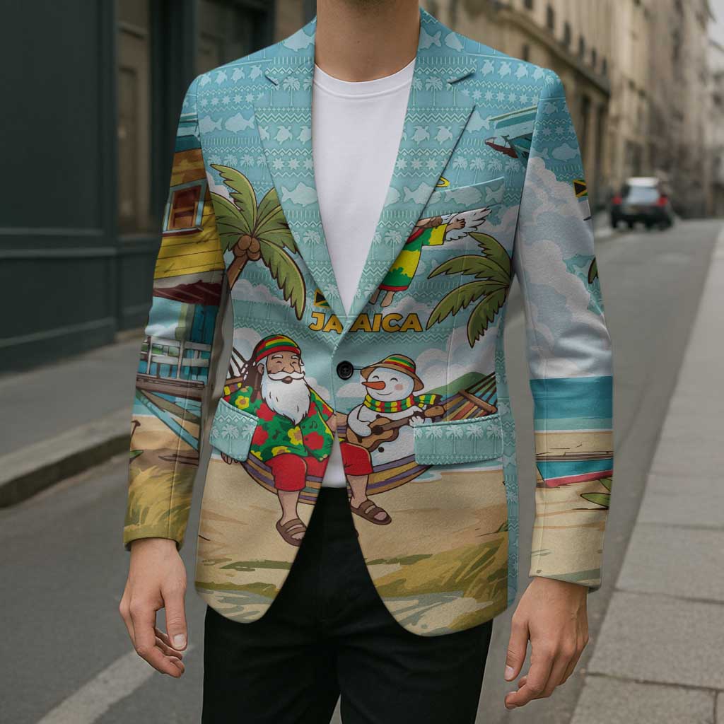 Jamaica Christmas Blazer with Rasta Santa Snowman Hammock Angel Palm Trees and Tropical Beach Design - Wonder Print Shop
