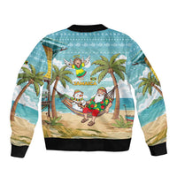 Jamaica Christmas Bomber Jacket with Rasta Santa Snowman Hammock Angel Palm Trees and Tropical Beach Design - Wonder Print Shop